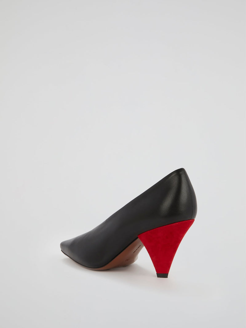 Aunty Black Leather Triangle Heel Pumps