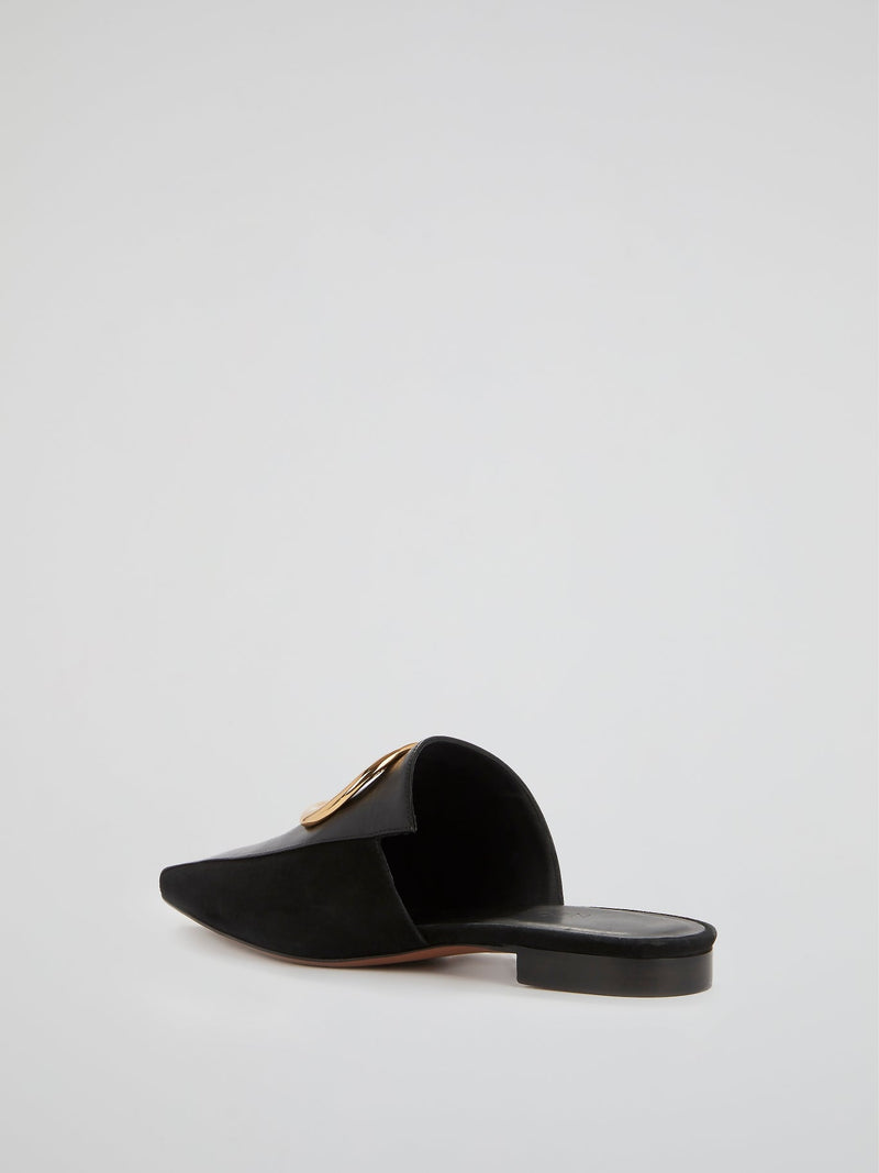 Phaius Black Leather Ring Mules