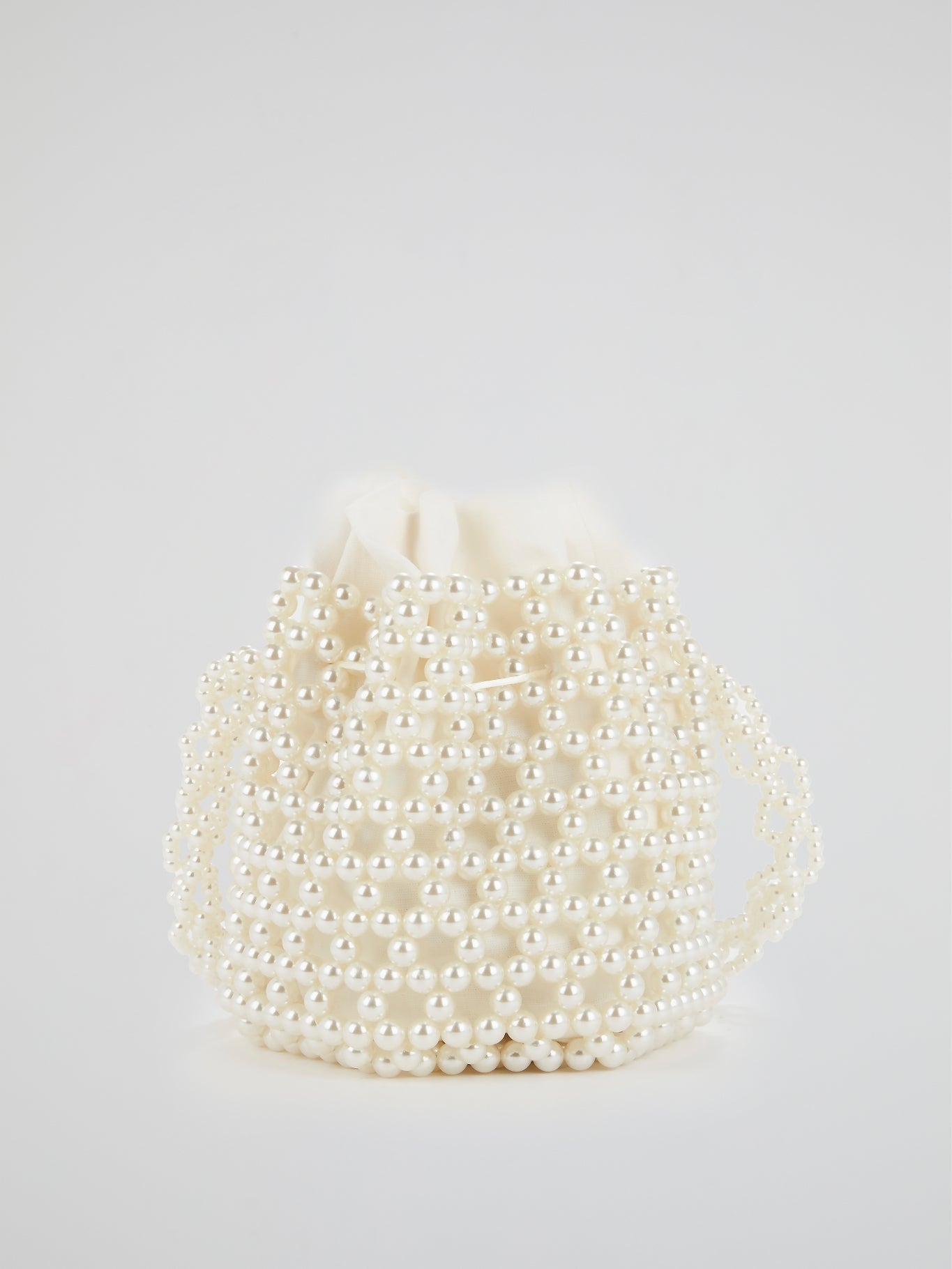 White Pearl Embellished Bucket Bag