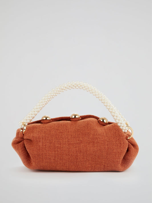Orange Small Nino Pearl Beaded Handle Tote Bag