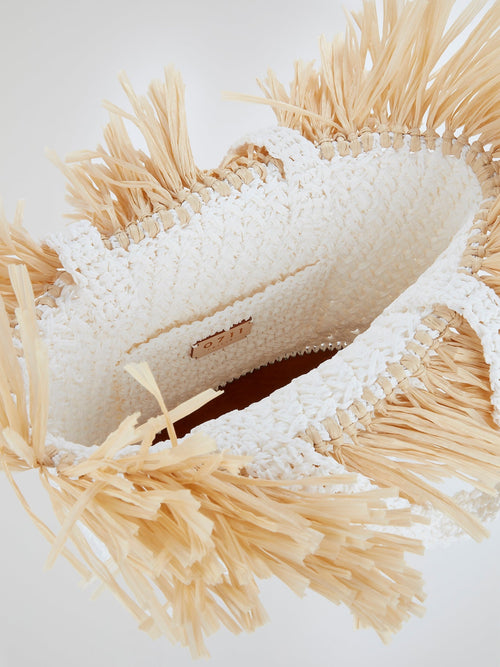 White Malibu Hand Woven Beach Bag