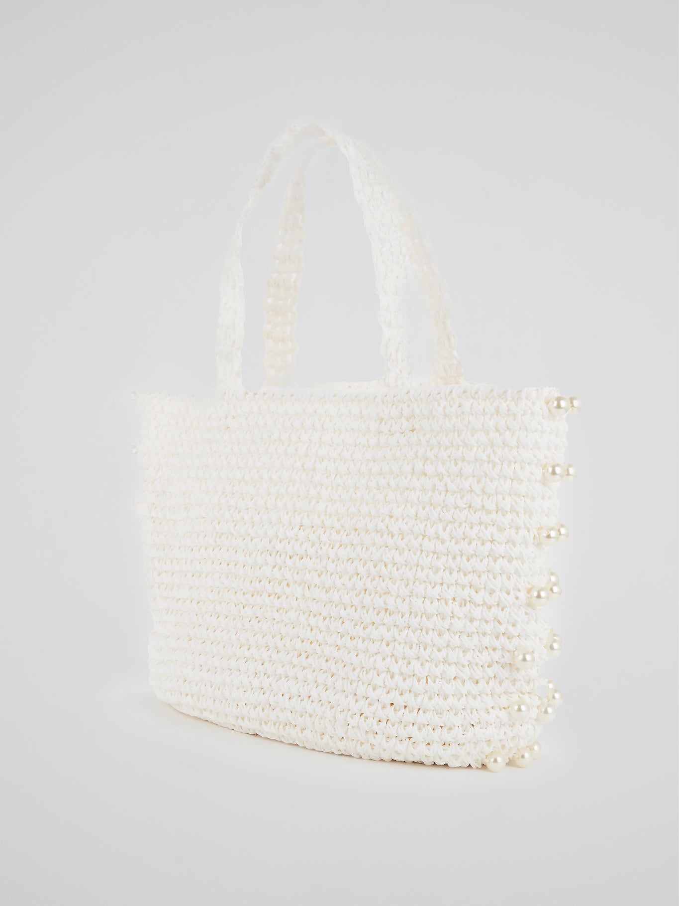 White Malibu Pearl Embellished Beach Bag