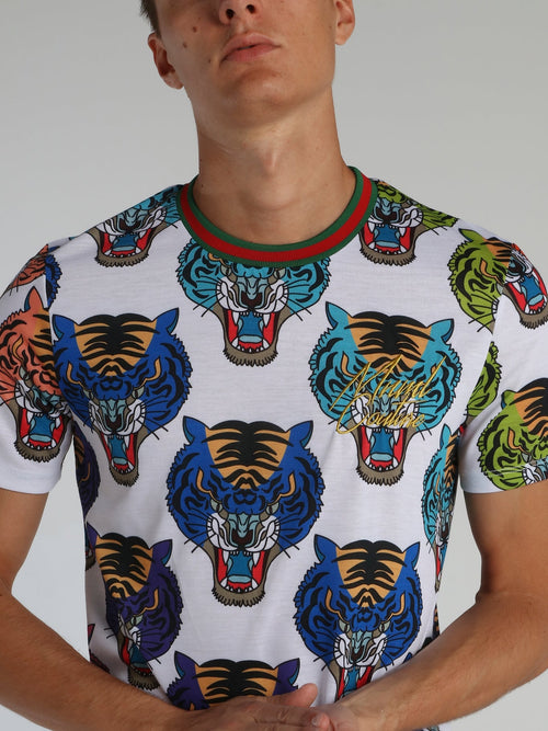 Tiger Face All Over Round Neck T-Shirt