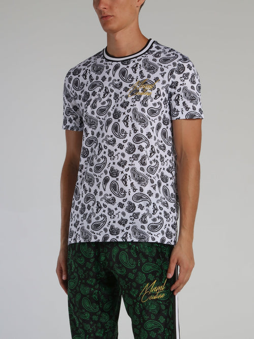 White Paisley Print T-Shirt