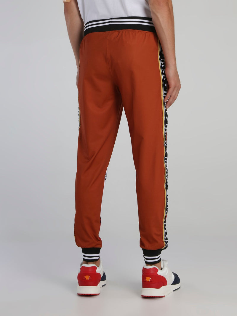 Orange Drawstring Monogram Track Pants