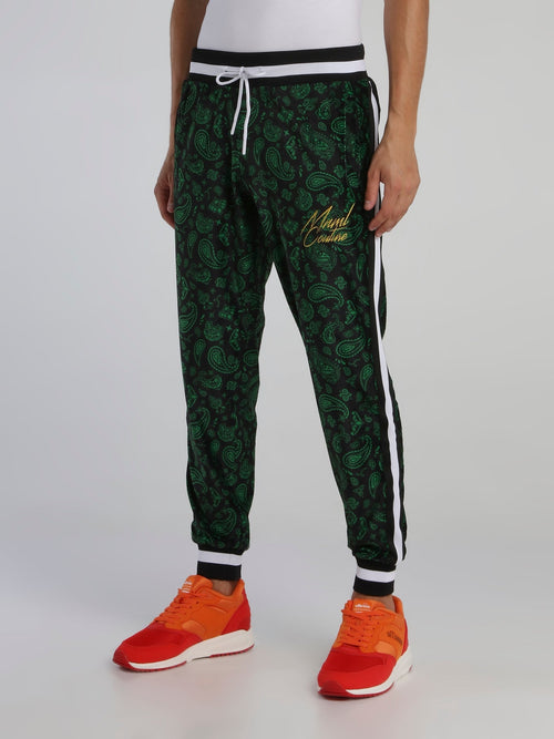 Green Paisley Print Track Pants