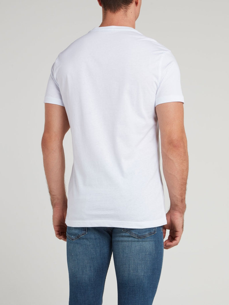 White Logo Embroidered V-Neck Shirt