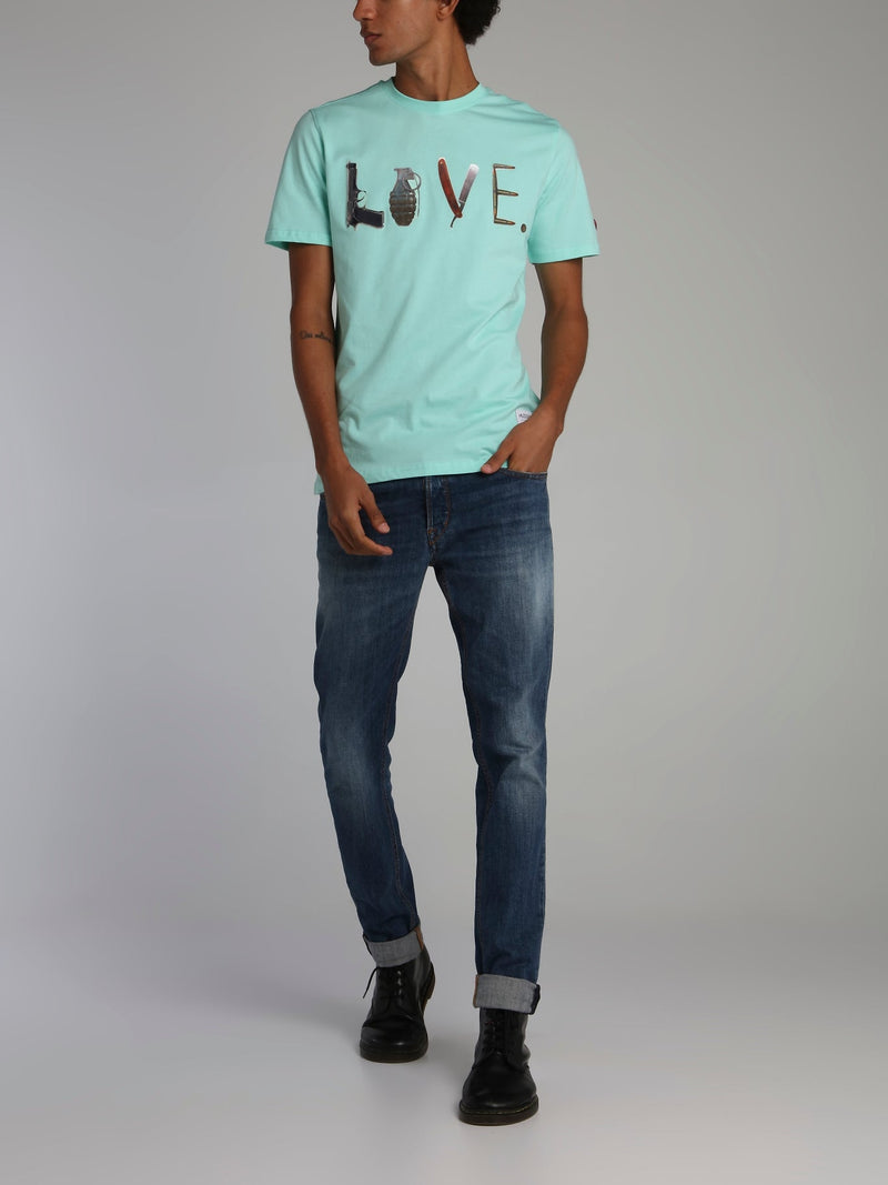 Mint Weapons or Love Statement Crewneck T-Shirt