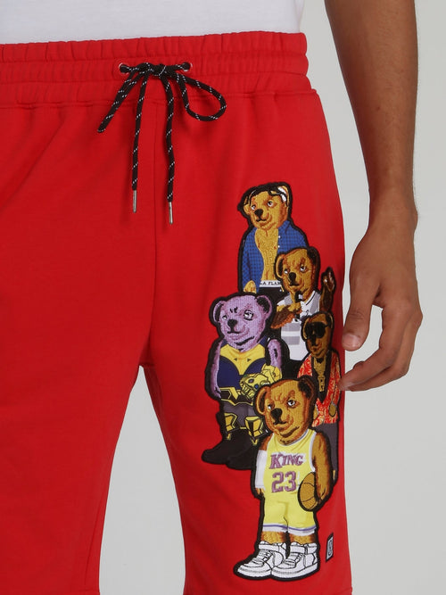 Bear Gang Red Drawstring Sweatshorts