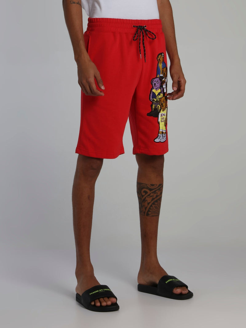 Bear Gang Red Drawstring Sweatshorts