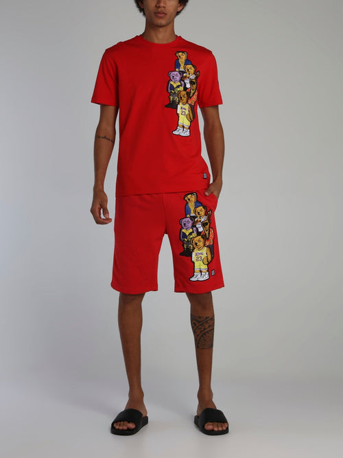 Bear Gang Red Drawstring Sweatshorts