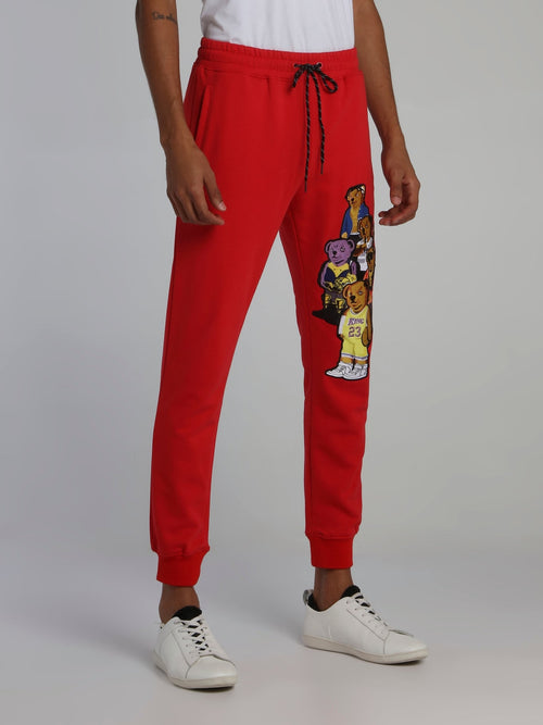 Bear Gang Red Drawstring Jogging Trousers