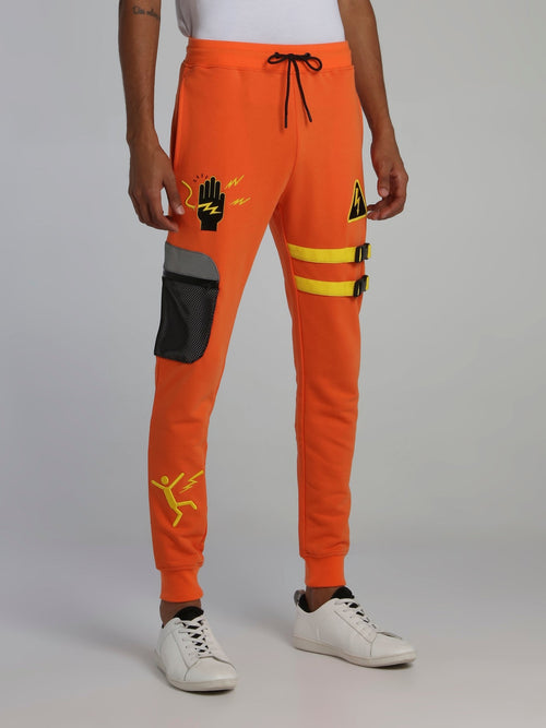 Orange Warning Statement Drawstring Sweat Pants