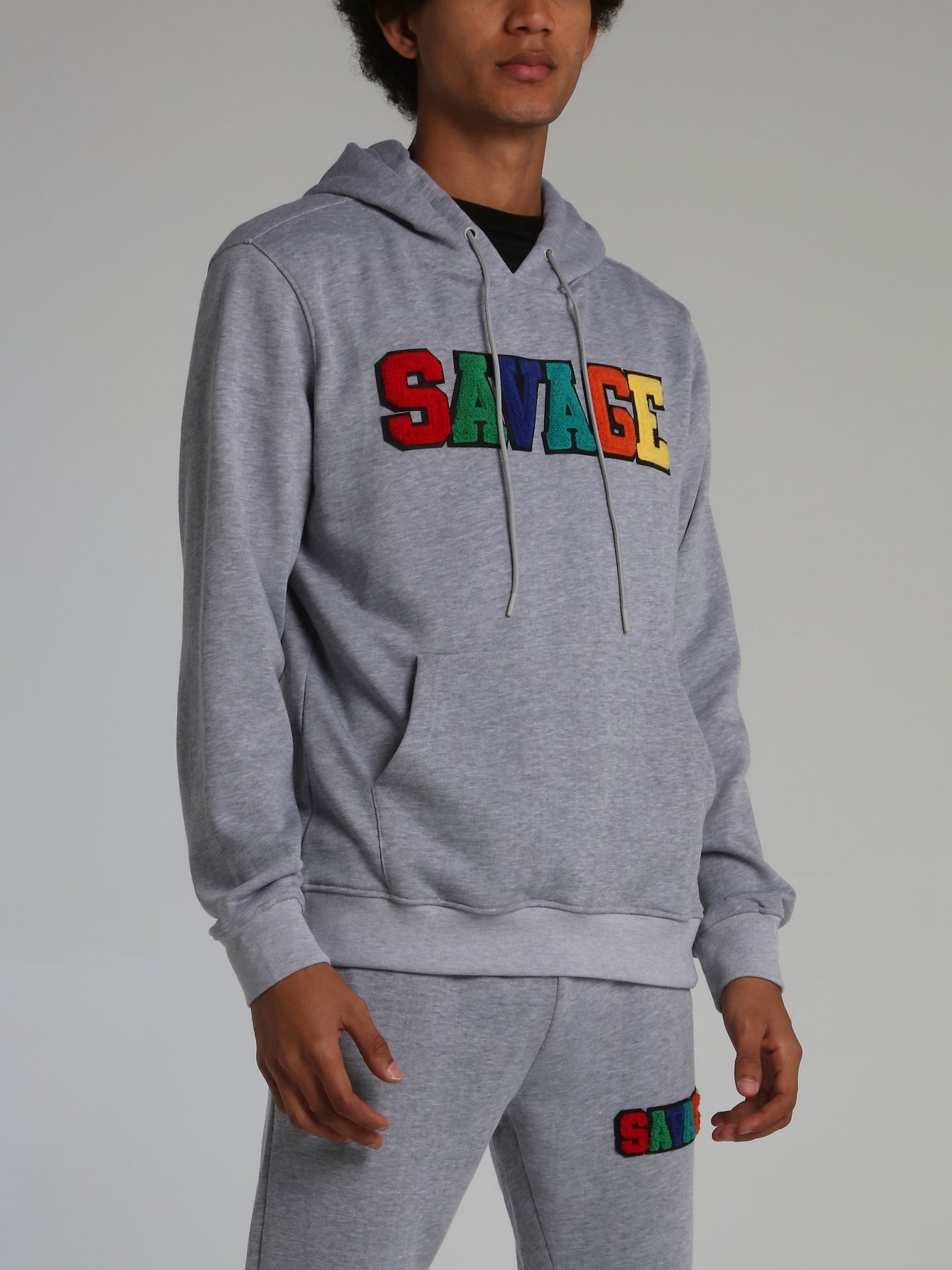 Grey Savage Appliquéd Logo Drawstring Hoodie