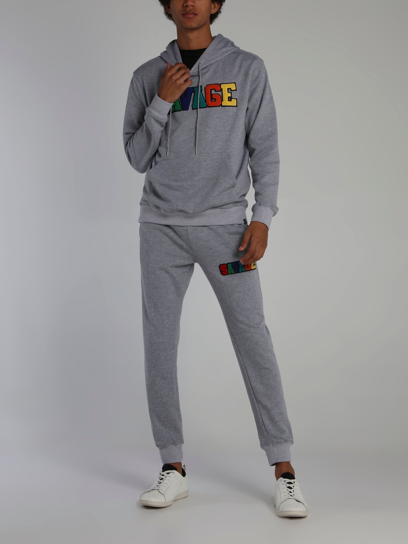 Grey Savage Appliquéd Logo Drawstring Hoodie