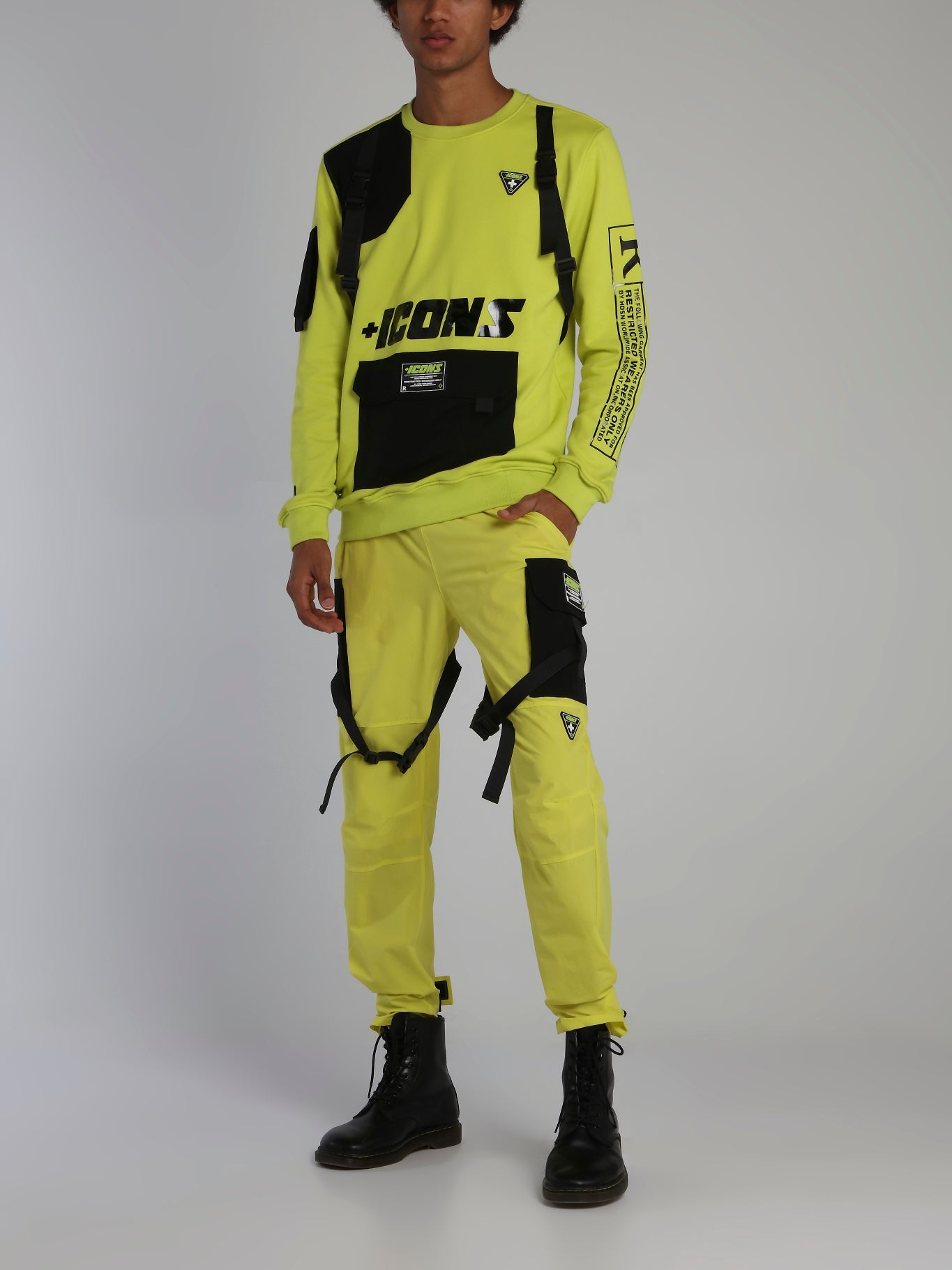 Neon Yellow Icons Tactical Crewneck Sweatshirt