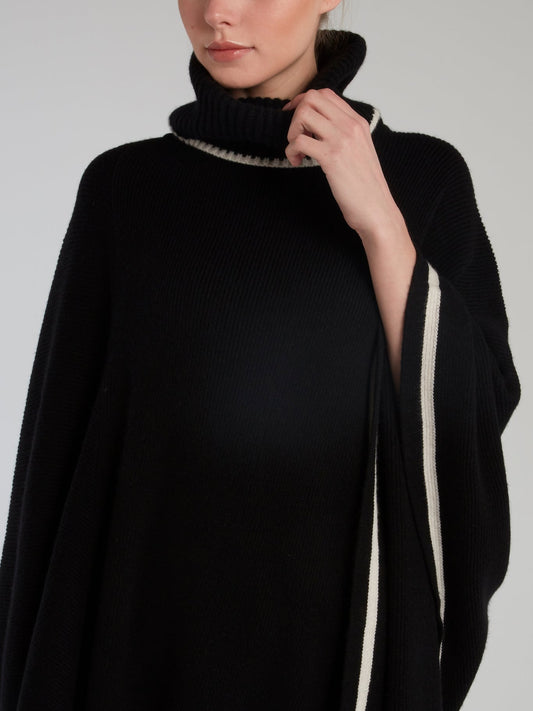 Black Merino Wool Poncho