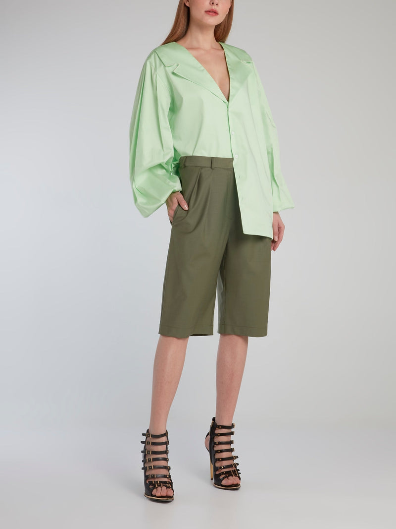 Mint Bishop Sleeve Plunging Shirt