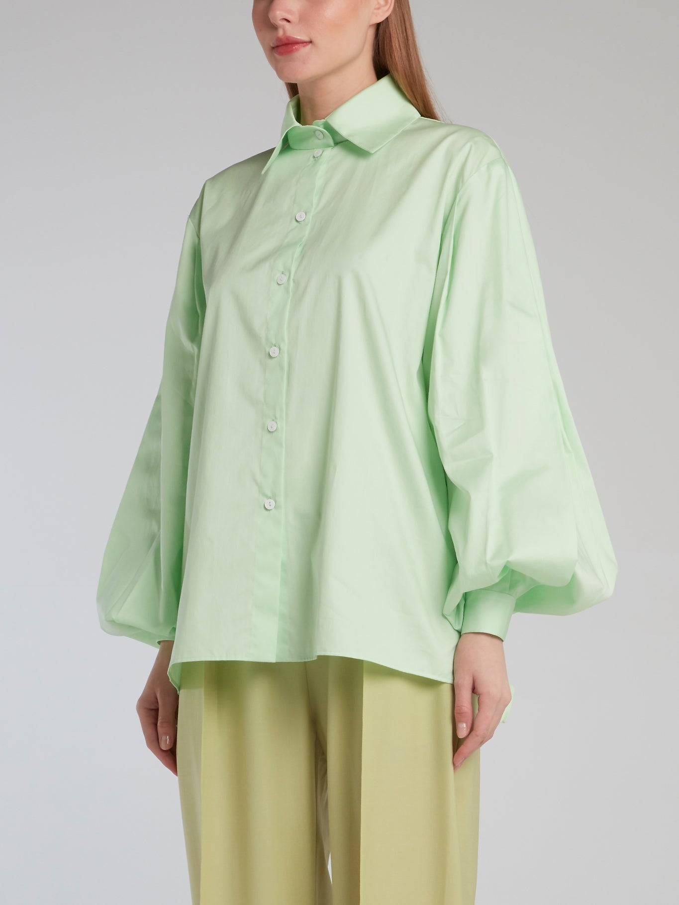 Mint Open Back Bishop Sleeve Shirt