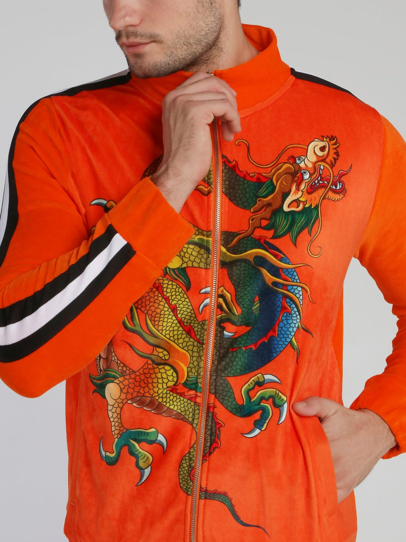 Orange Dragon Print Chenille Sweatshirt