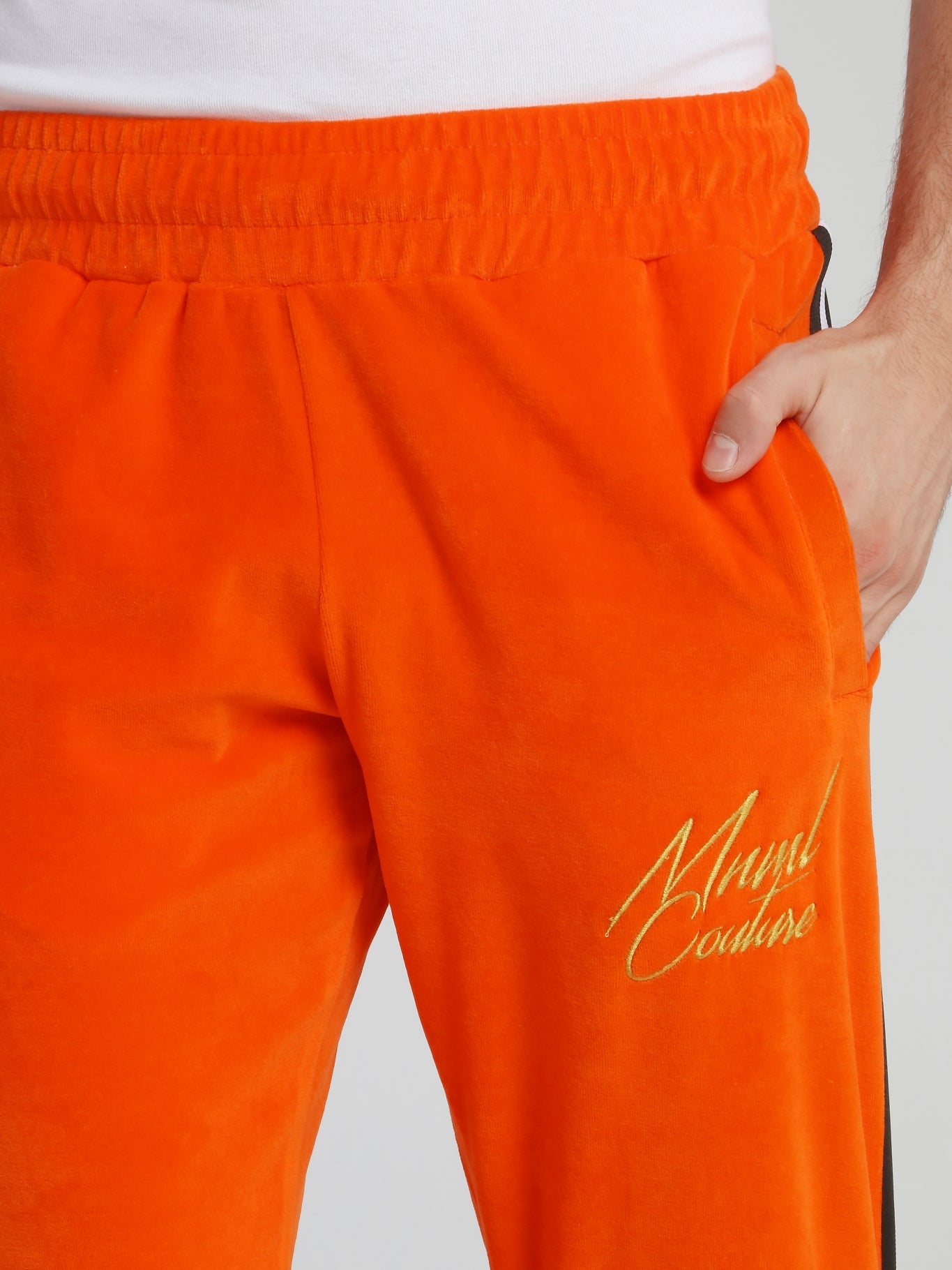 Orange Waistband Chenille Track Pants