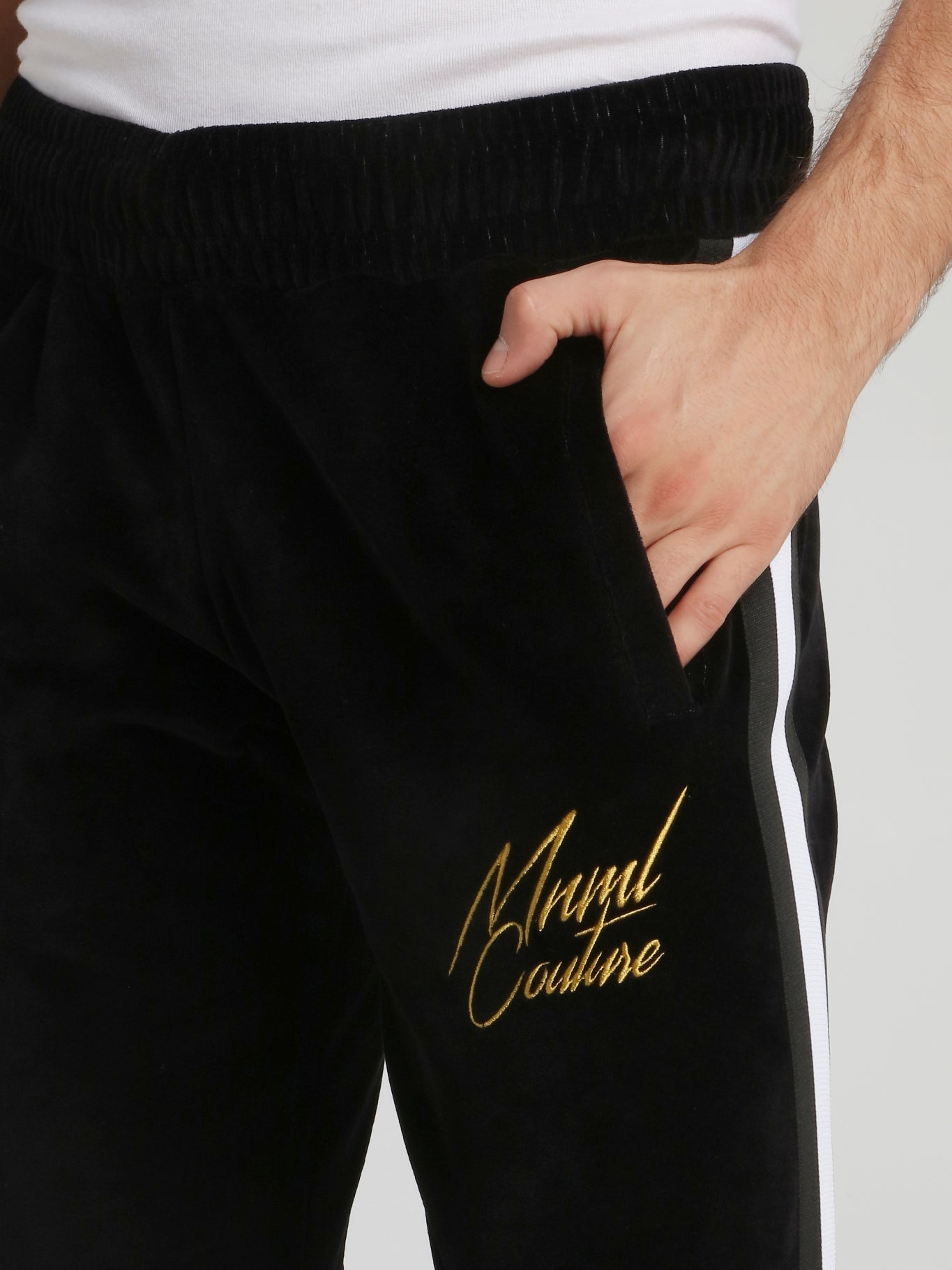 Black Waistband Chenille Track Pants