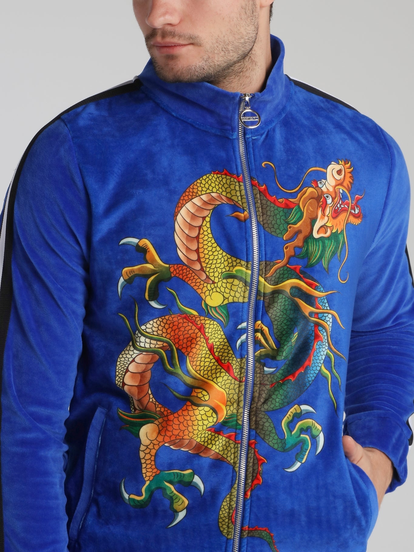 Blue Dragon Print Chenille Sweatshirt