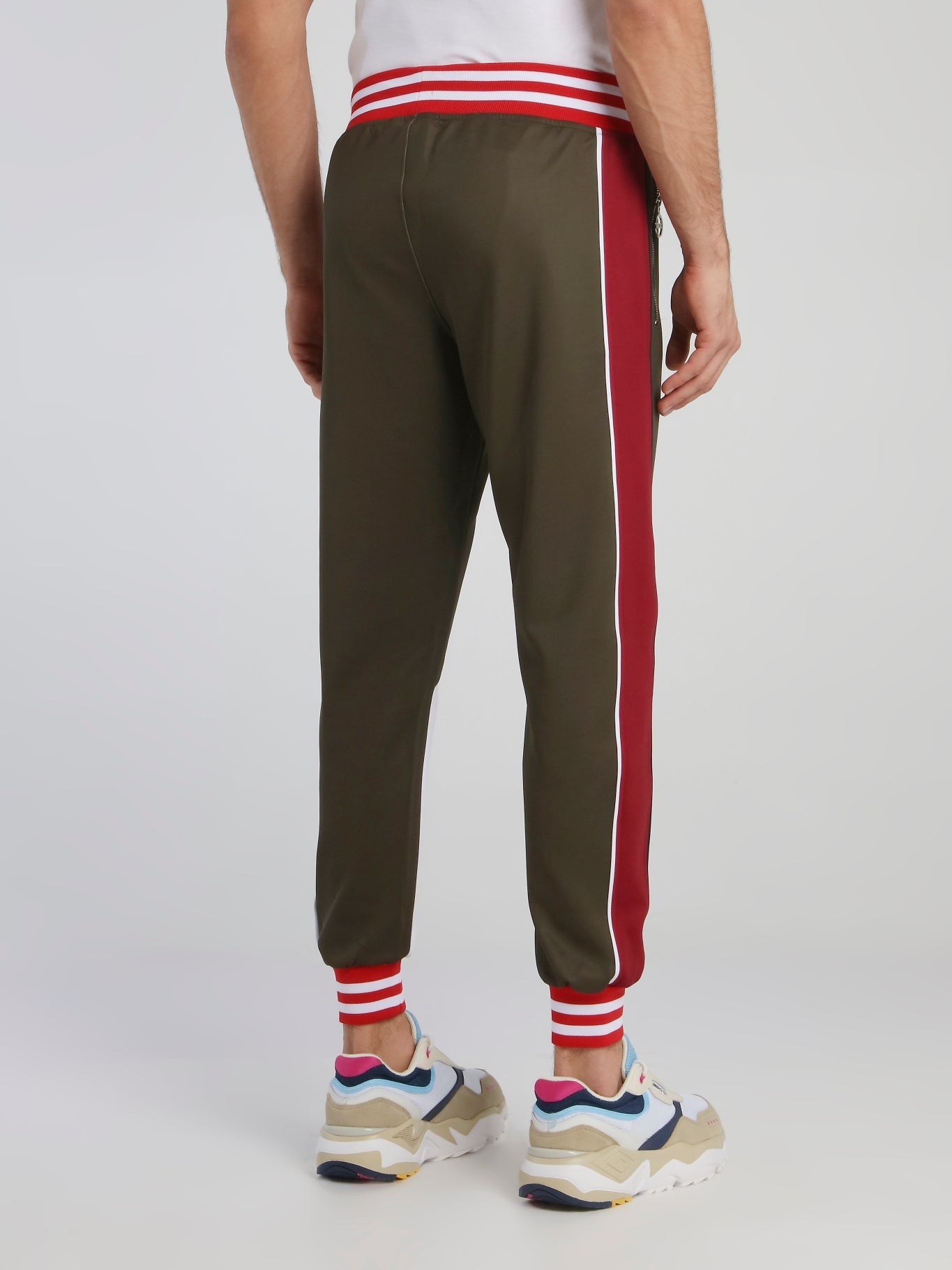 Rose Print Stripe Trim Sweatpants