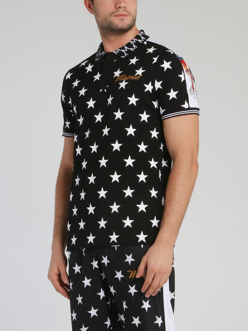 Stars and Carp Printed Polo Shirt