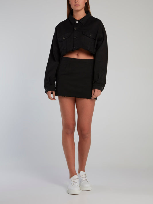 Black Logo Tape Frayed Mini Skirt