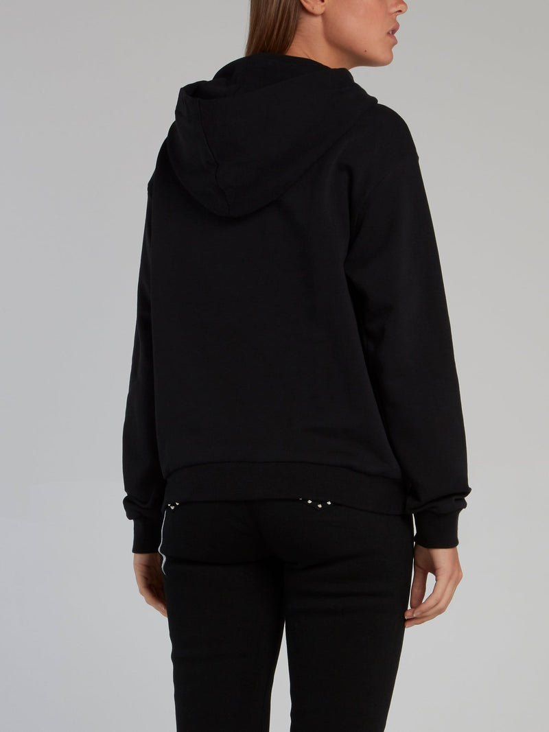 Black Fringe Detail Hoodie