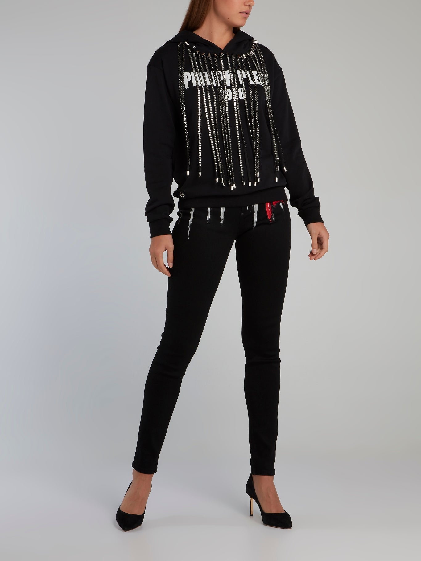 Black Fringe Detail Hoodie