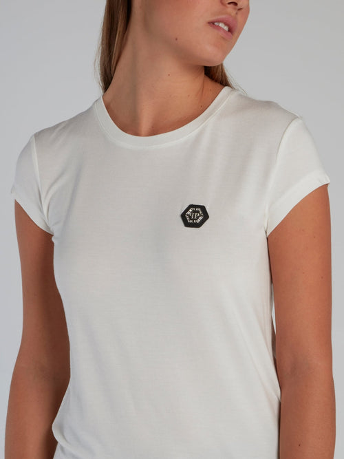 White Appliquéd Cap Sleeve T-Shirt