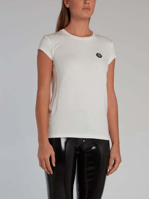 White Appliquéd Cap Sleeve T-Shirt