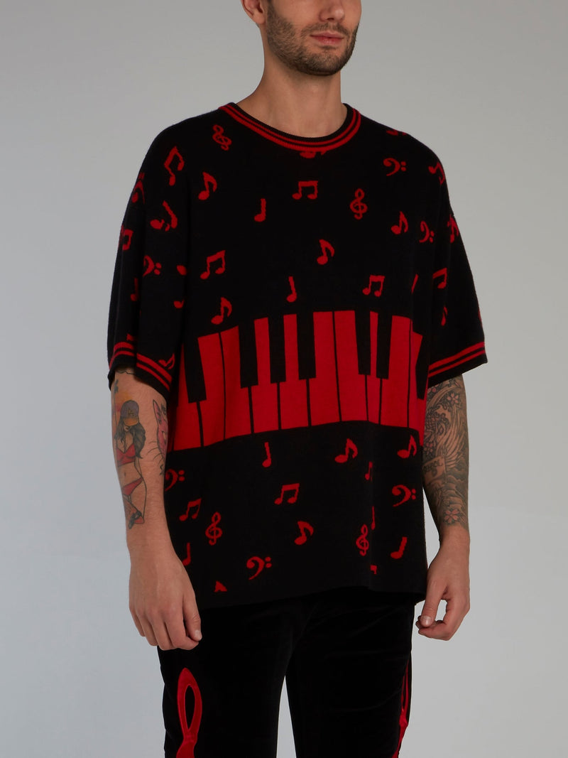 Black Half Sleeve Piano Key Sweater