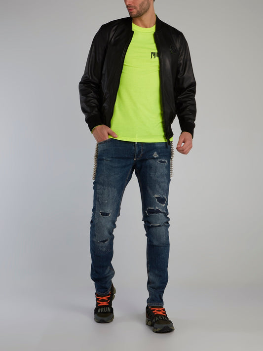 Neon Yellow Logo Appliquéd Cotton T-Shirt