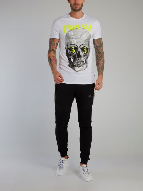 Skull Strass White Cotton T-Shirt