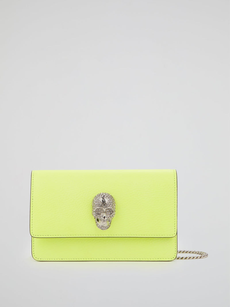 Neon Yellow Skull Crystal Shoulder Bag