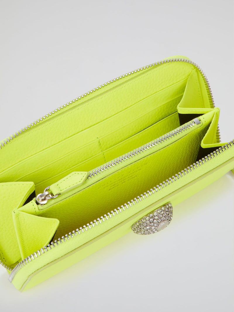 Neon Yellow Crystal Skull Continental Wallet