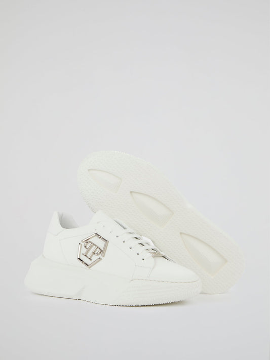 White Monogram Embellished Platform Sneakers