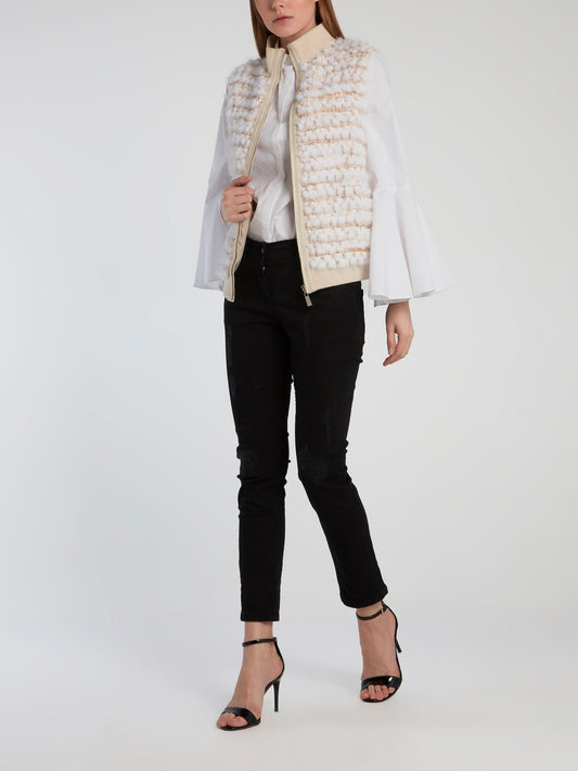 Beige Tweed Sleeveless Jacket