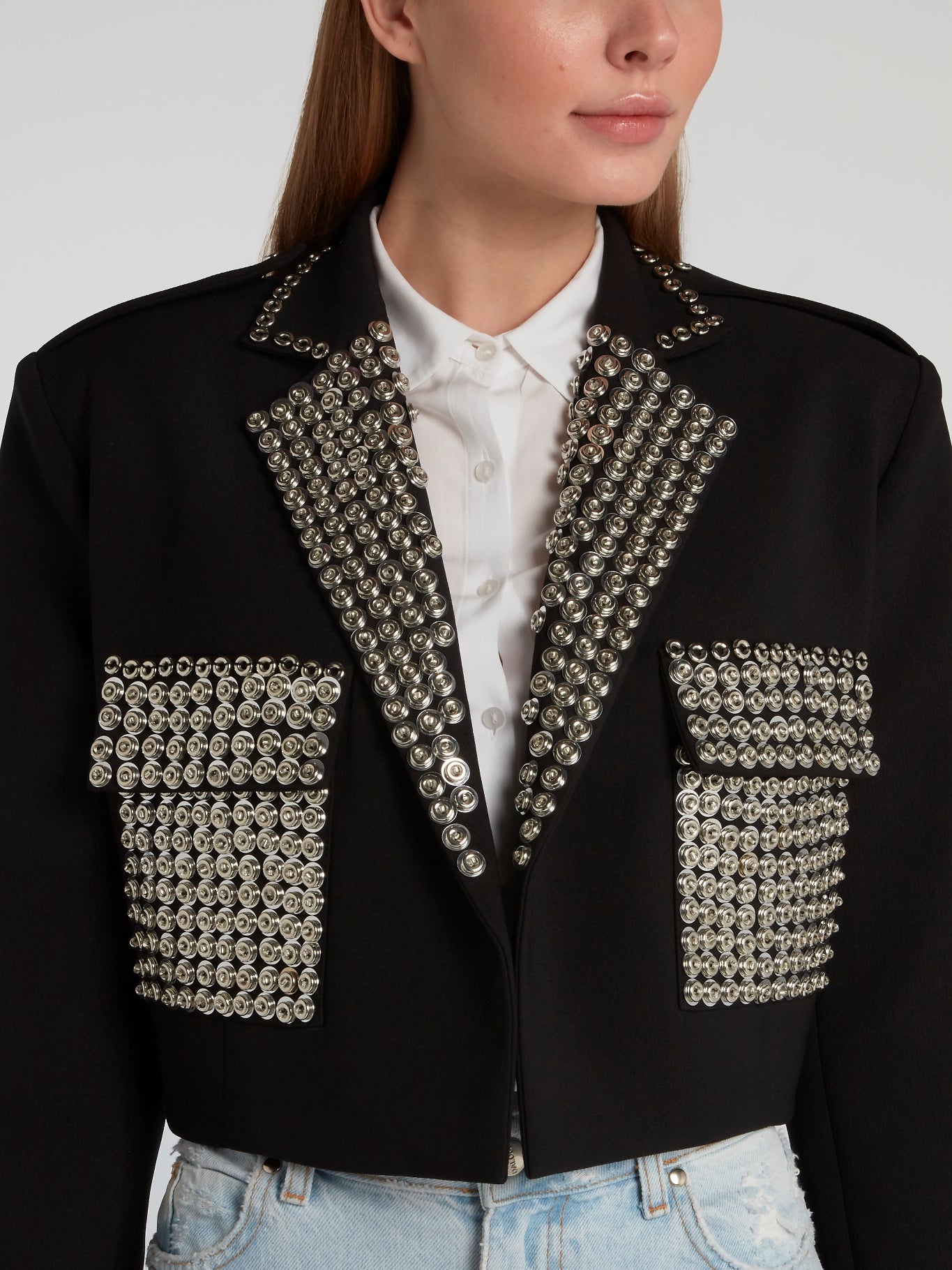 Black Embellished Cropped Blazer