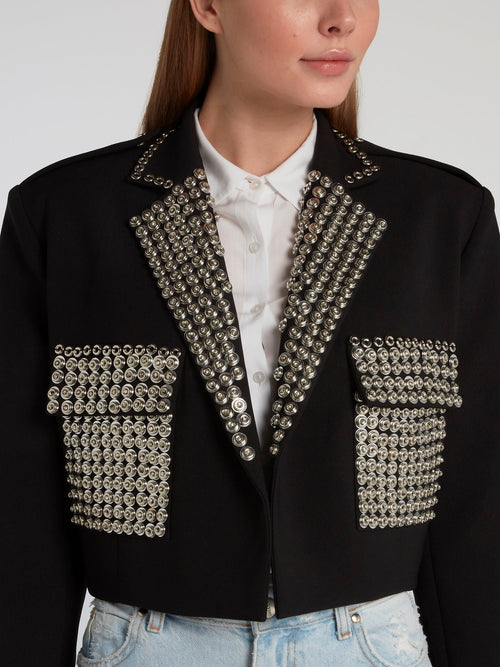 Black Embellished Cropped Blazer