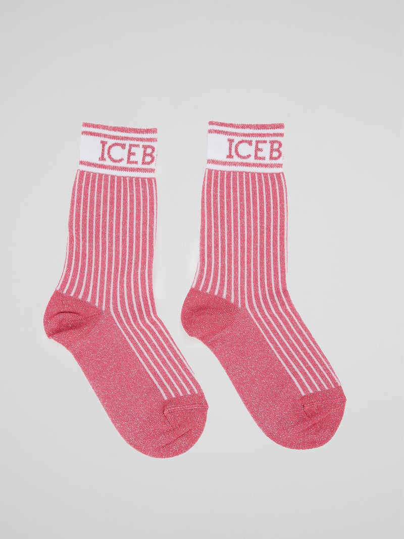 Pink Logo Trim Crew Socks