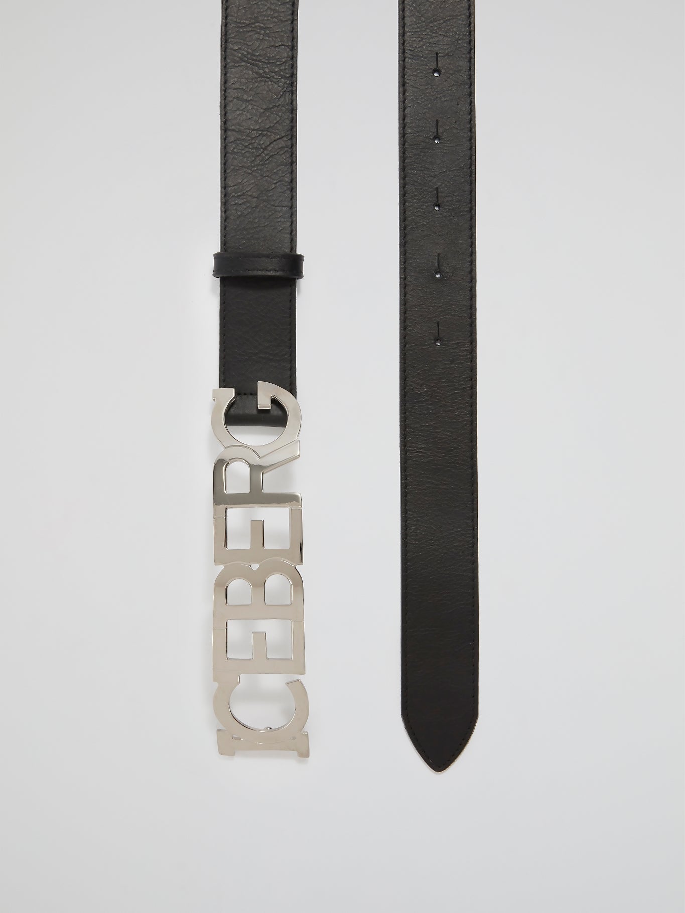 Black Logo Buckle Leather Belt