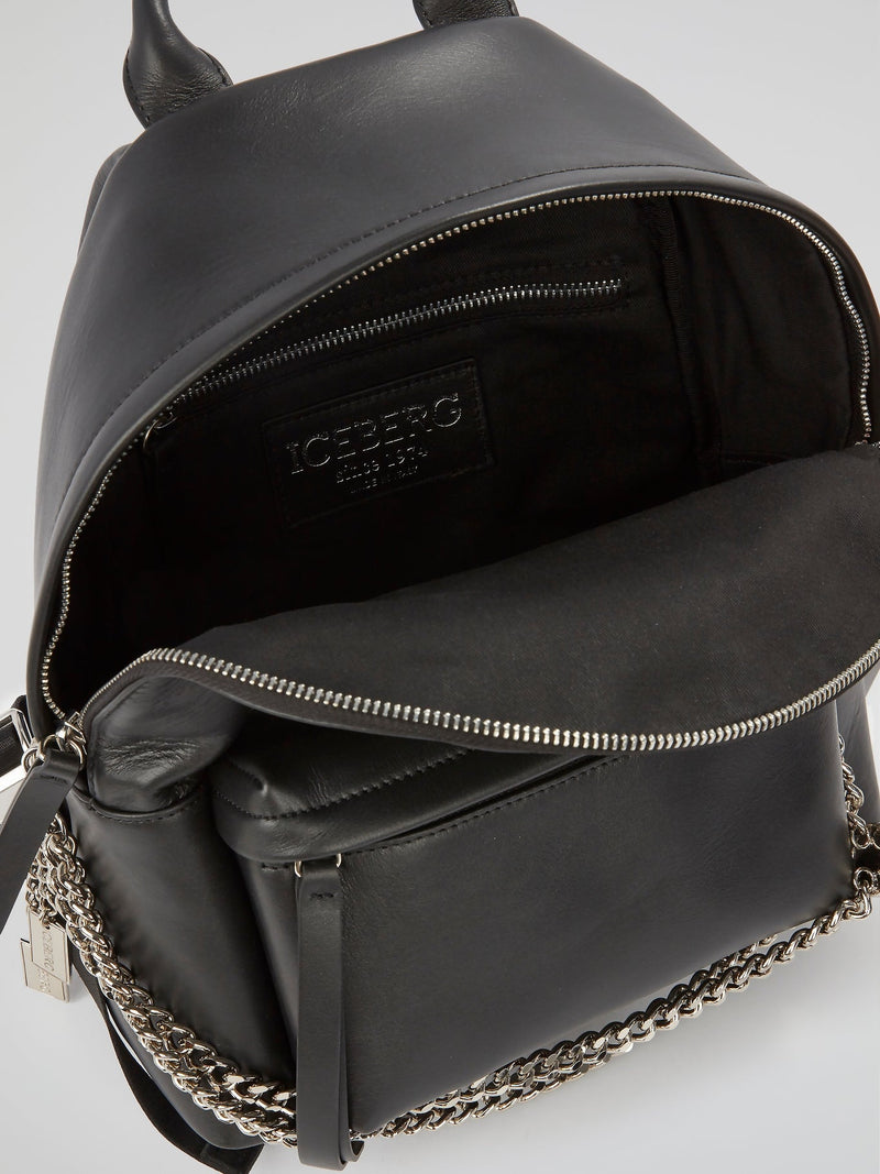 Black Leather Mini Backpack