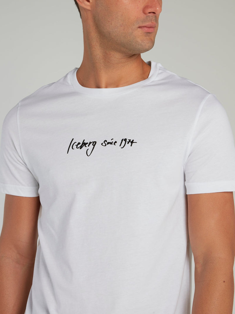 White Signature Print Cotton T-Shirt