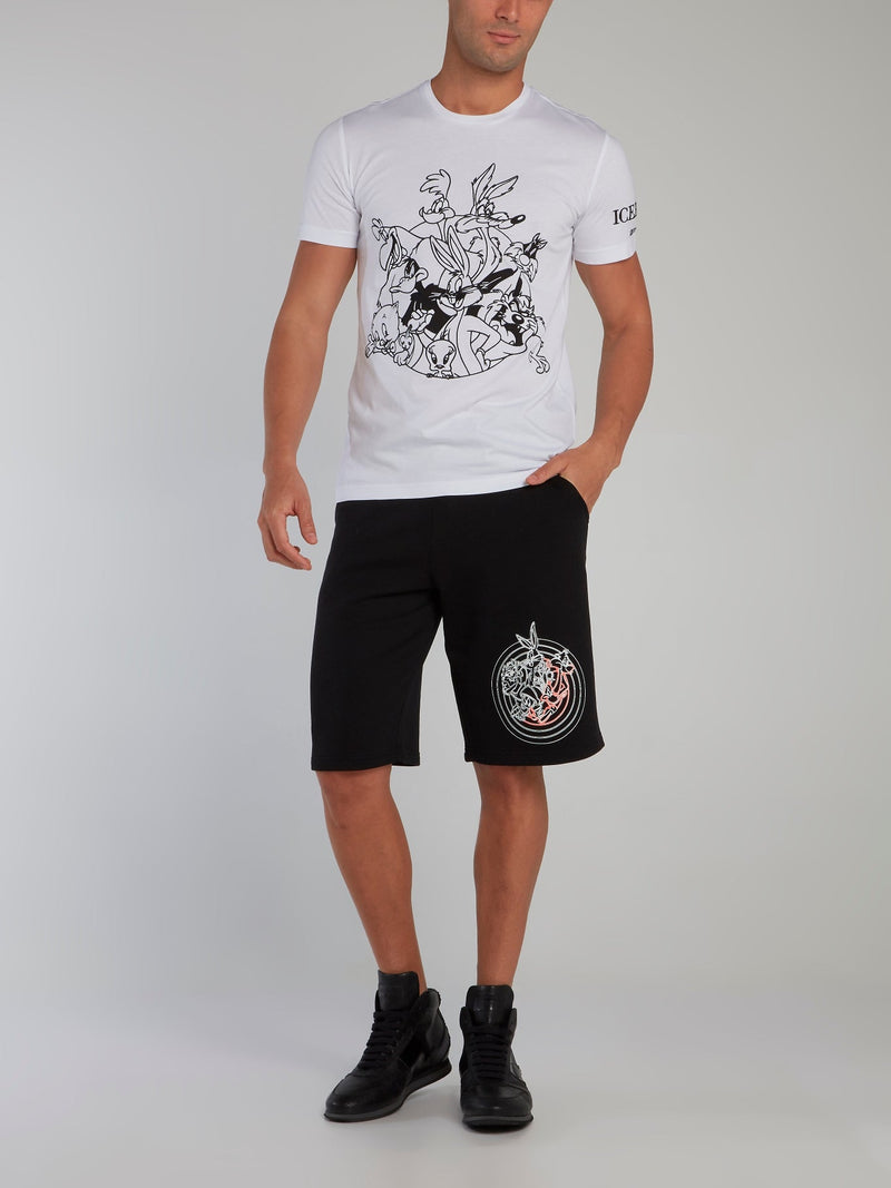 Looney Tunes White Contrast Embroidered T-Shirt