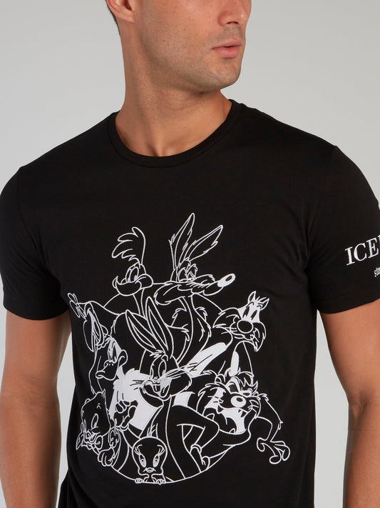 Looney Tunes Black Contrast Embroidered T-Shirt