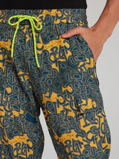 Jacquard Print Cuffed Cargo Pants